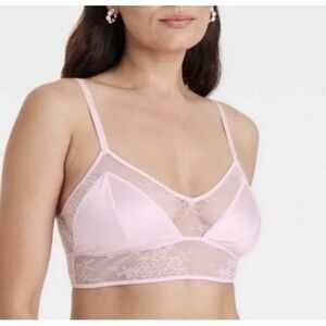 Women's Auden Unlined Lace And Satin Bralette Pink Size Large